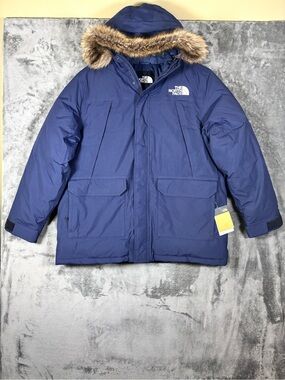 NEW North Face Mens XL McMurdo Parka Puffer Jacket Blue Fur Hood Winter Coat Ski